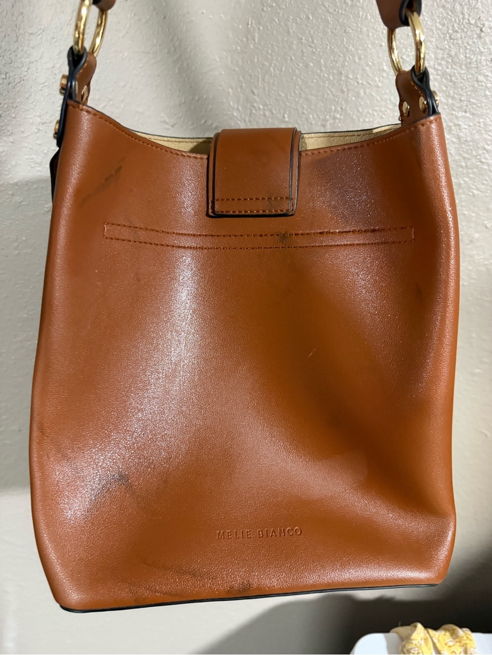 Melie Bianco Cognac Shoulder Tote with Gold Hardware - Picture 2 of 5
